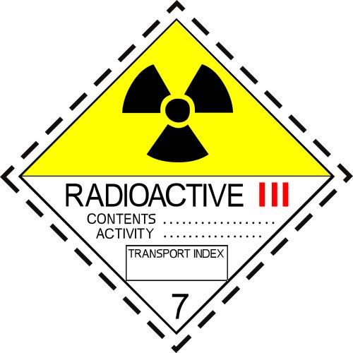 Nálepka ADR "Rádioaktívny materiál 7/C, kat. 3"